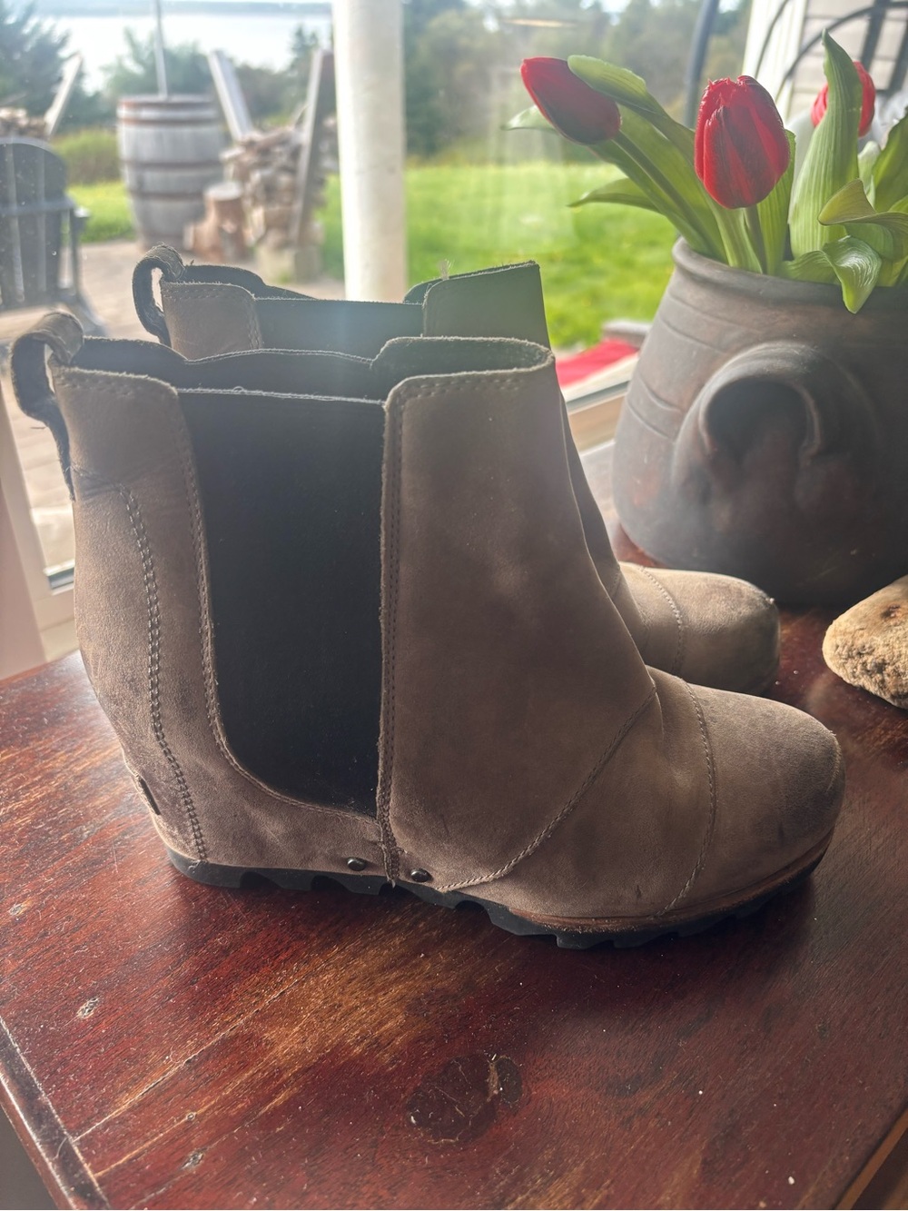 Sorel Women's Suede Chelsea Booties - Brown 3inch wedge